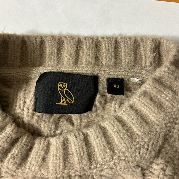 October's Very Own Men's Beige Tan Wool & Yak Chunky Crest Cable Knit Sweater XS - Picture 4 of 5